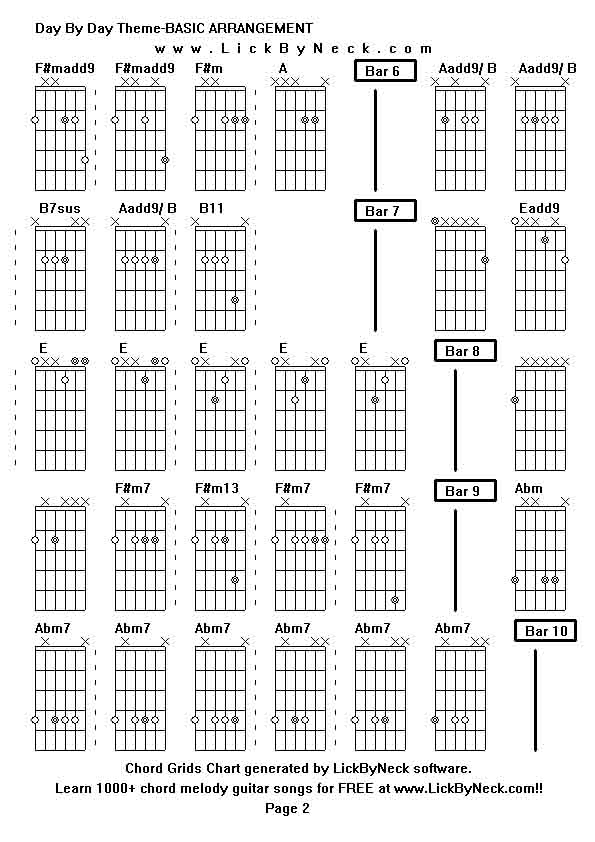 Chord Grids Chart of chord melody fingerstyle guitar song-Day By Day Theme-BASIC ARRANGEMENT,generated by LickByNeck software.